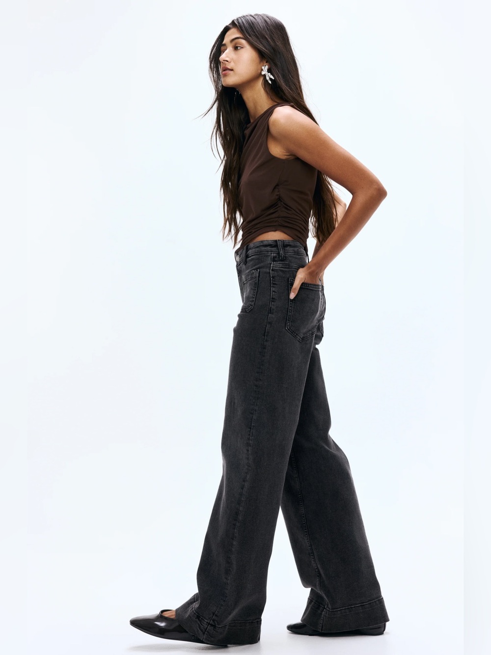 H&M &Denim Women’s Ultra High Waist Wide Leg Jeans in Black Size 16